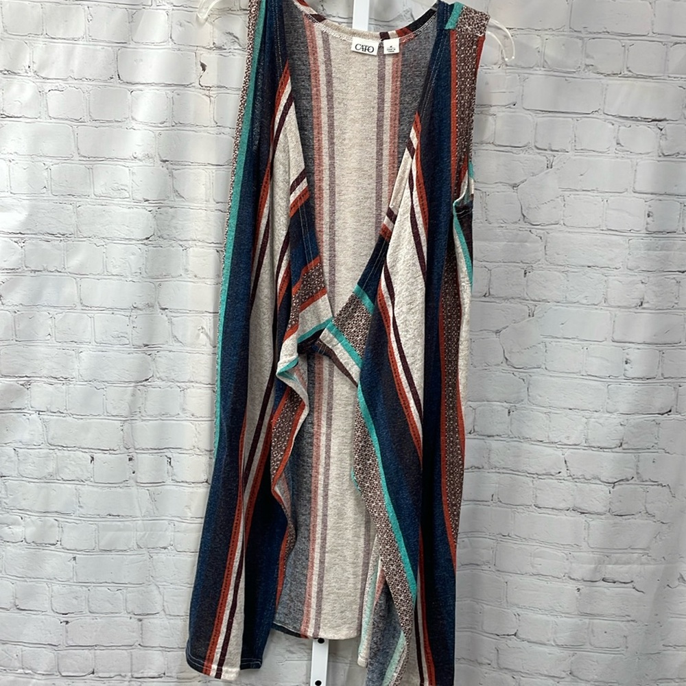 Cato striped multi colors sleeveless open waterfall front duster M cardi…